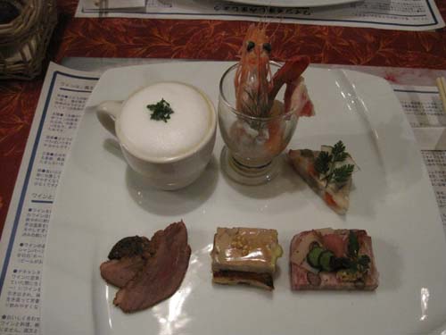 soup, shellfish and pate platter